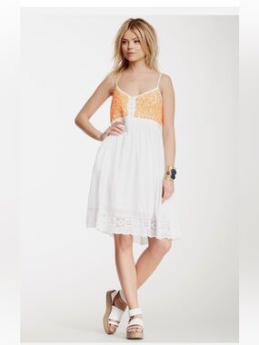 Free People White Midi Dress with Orange Bodice
